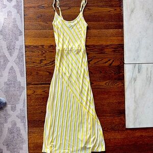 Women yellow striped tank maxi dress size XS